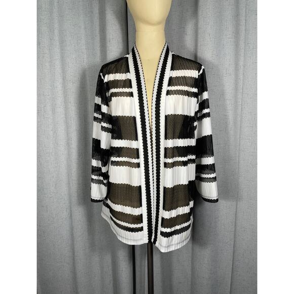 Easy Wear By Chico's 3, Black & White Lightweight Cardigan Cover Plus Size - Picture 1 of 5